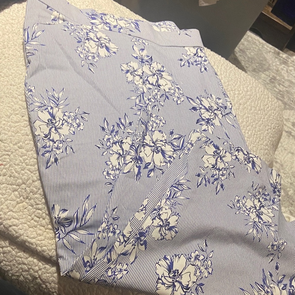 Avenue Blue and White Striped Floral Skirt